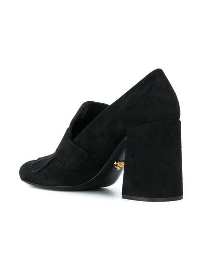 Shop Prada Fringed Block Heeled Loafers In F0002