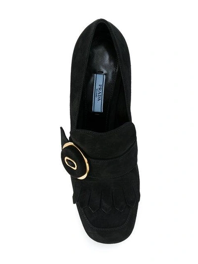 Shop Prada Fringed Block Heeled Loafers In F0002