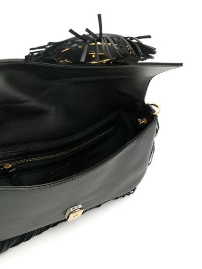 Shop Fendi Fringed Baguette Shoulder Bag - Black