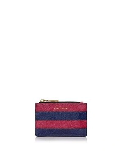 Shop Marc Jacobs Glitter Stripe Top Zip Leather Wallet In Pink Multi/gold