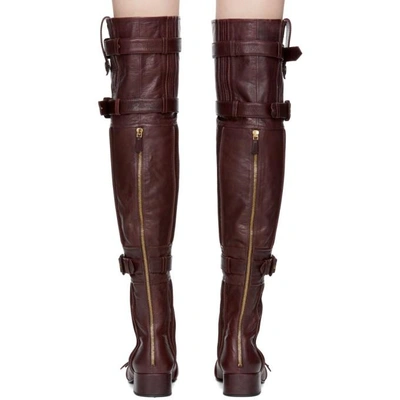 Shop Prada Burgundy Buckle Over-the-knee Boots