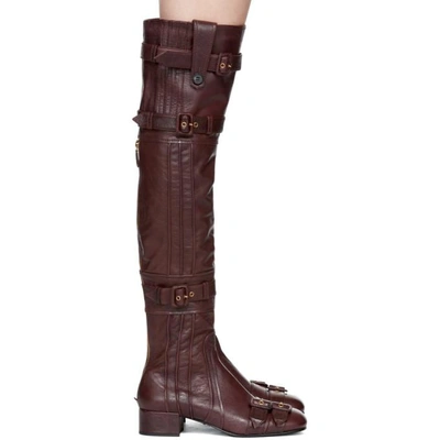 Shop Prada Burgundy Buckle Over-the-knee Boots