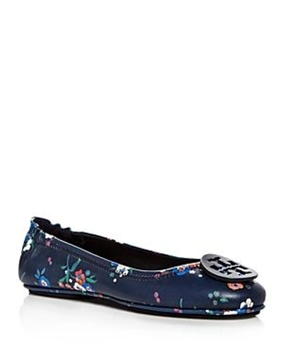 Shop Tory Burch Women's Minnie Floral Leather Travel Ballet Flats In Pansy Bouquet
