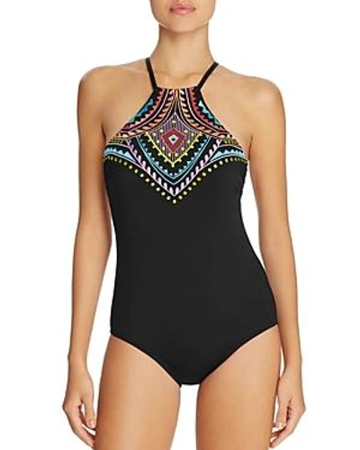 Shop Laundry By Shelli Segal Antigua High Neck One Piece Swimsuit In Black