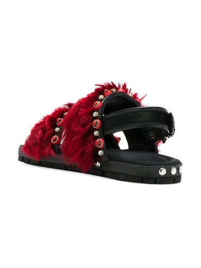 Shop Marni Lama Fur Sandals In Red