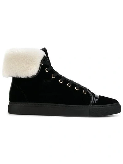Shop Lanvin Shearling Lined Mid-top Sneakers In Black
