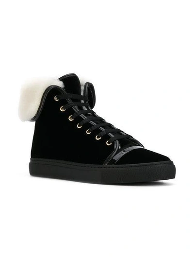 Shop Lanvin Shearling Lined Mid-top Sneakers In Black