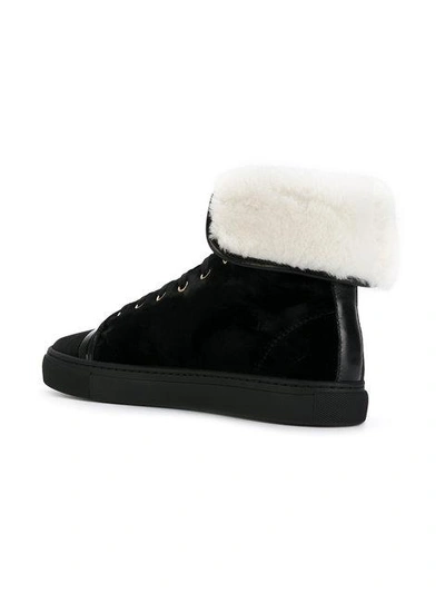 Shop Lanvin Shearling Lined Mid-top Sneakers In Black