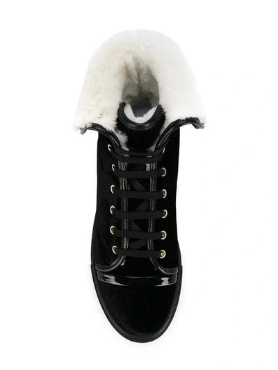 Shop Lanvin Shearling Lined Mid-top Sneakers In Black