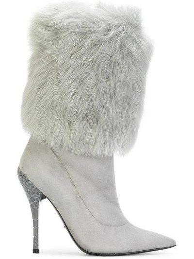 Shop Baldinini Faux Fur Trim Boots - Grey