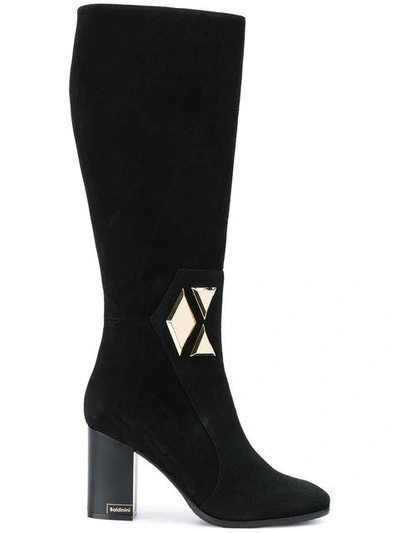 Shop Baldinini Geometric Detail Knee Boots In Black