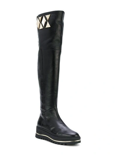 Shop Baldinini Geometric Detail Flatform Boots In Black