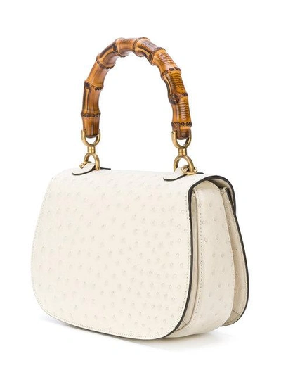 Shop Gucci Bamboo Ostrich Top Handle Bag - Neutrals