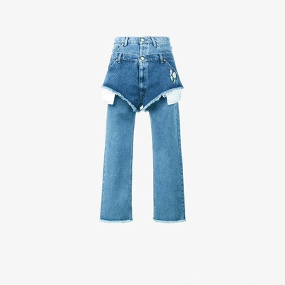 Shop Natasha Zinko Boyfriend Fitted Jeans With Layered Shorts In Blue