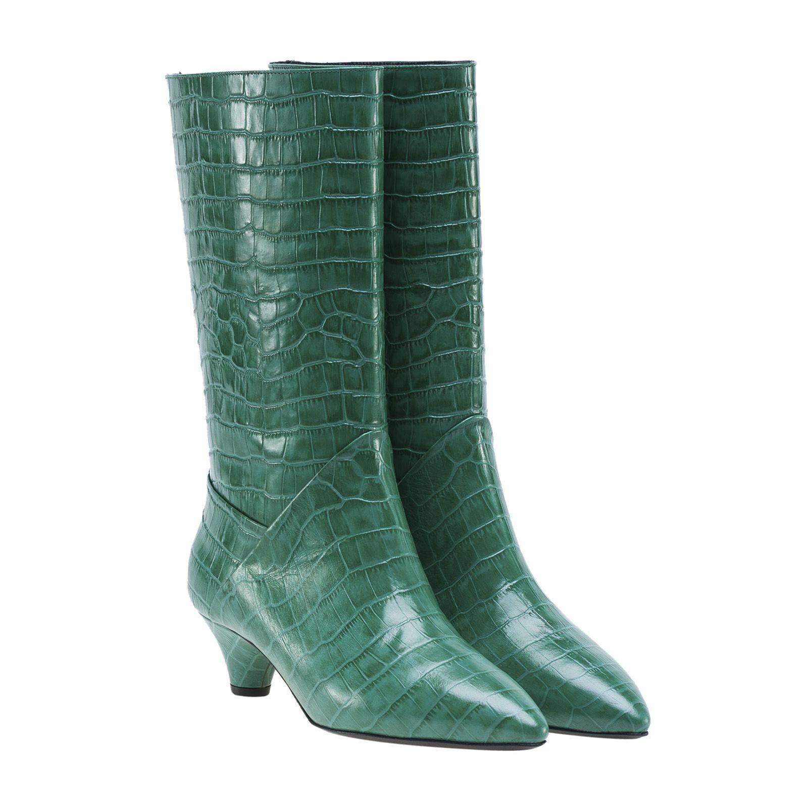 green kitten heel boots