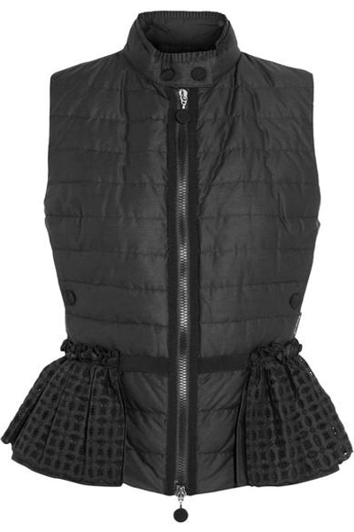 Shop Moncler Valensole Broderie Anglaise-trimmed Quilted Cotton Down Gilet In Black