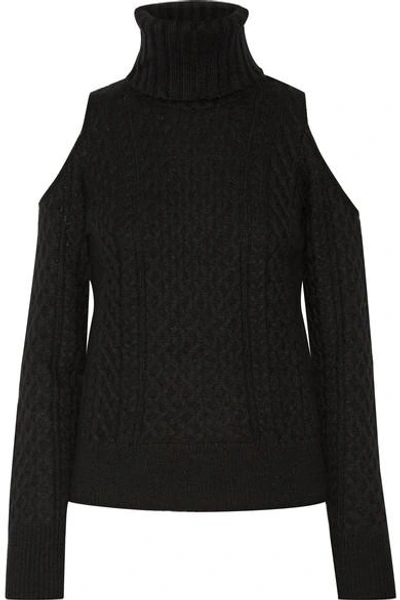 Shop Theory Cold-shoulder Cable-knit Wool-blend Turtleneck Sweater