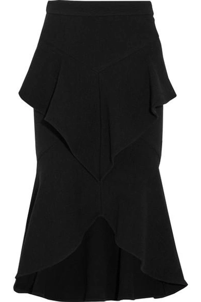 Shop Rebecca Vallance Steffania Ruffled Wool-blend Crepe Skirt In Black