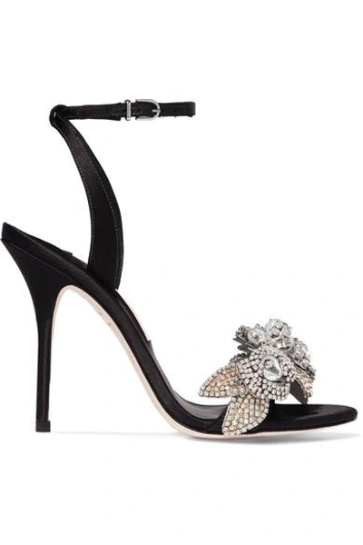 Shop Sophia Webster Lilico Crystal-embellished Satin Sandals In Black