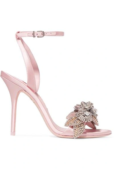 Shop Sophia Webster Lilico Crystal-embellished Satin Sandals In Baby Pink
