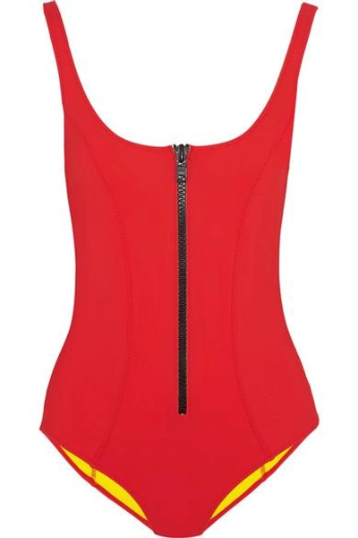 Shop Lisa Marie Fernandez Jasmine Bonded Swimsuit In Red
