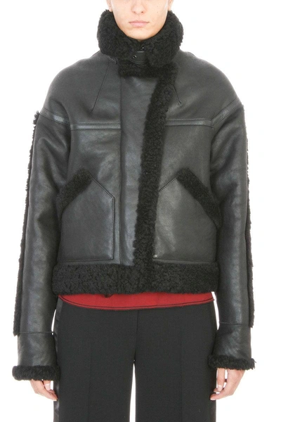 Shop Victoria Beckham Oversized Black Shearling Leather Jacket