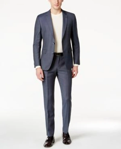 Shop Hugo Boss Hugo Men's Slim-fit Medium Blue Pindot Suit