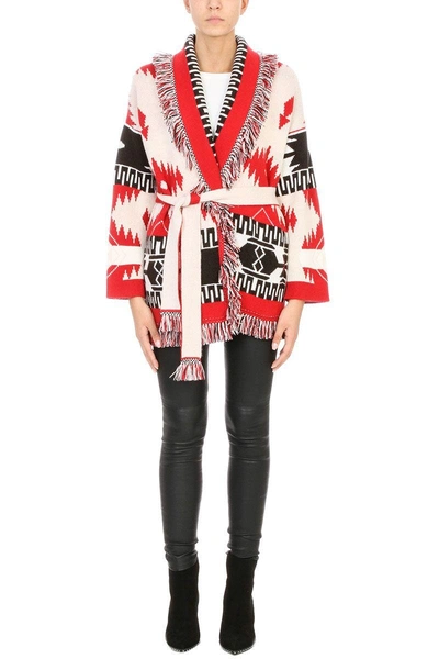 Shop Alanui Cardigan Over In White And Black Cashmere In Red