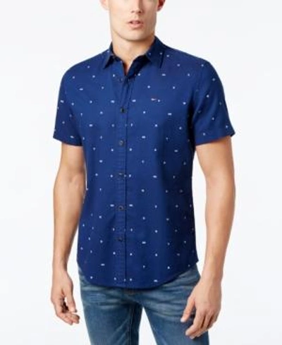 Shop Tommy Hilfiger Men's Classic-fit Printed Shirt In Blue