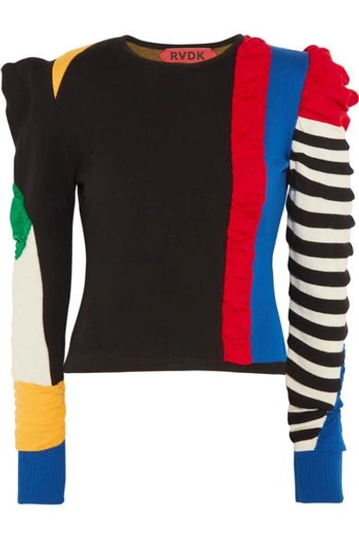 Shop Ronald Van Der Kemp Patchwork Ruched Merino Wool Sweater In Black