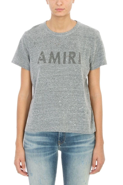 Shop Amiri Logo Grey Cotton Tshirt