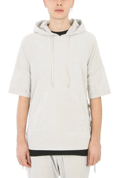 Shop Helmut Lang Side Laced Grey Cotton Hoodie