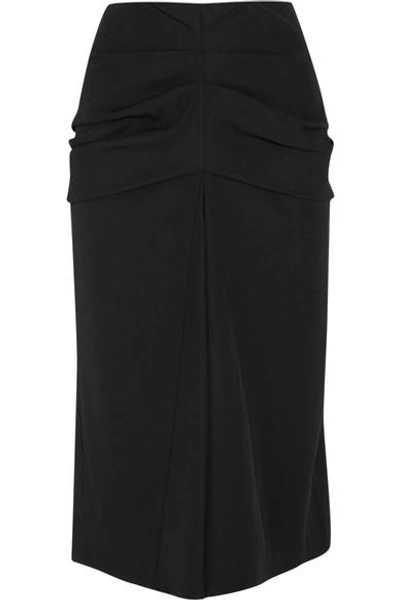 Shop Lemaire Gathered Wool And Cotton-blend Twill Midi Skirt In Black