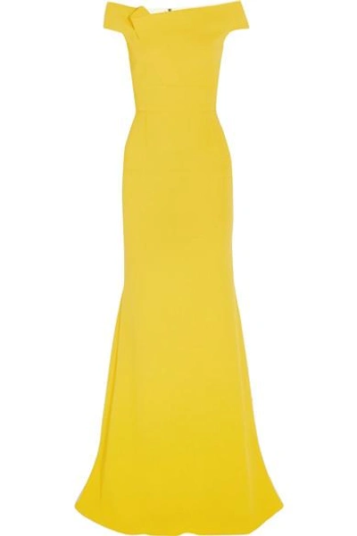 Shop Roland Mouret Gerzon Off-the-shoulder Wool-crepe Gown In Yellow