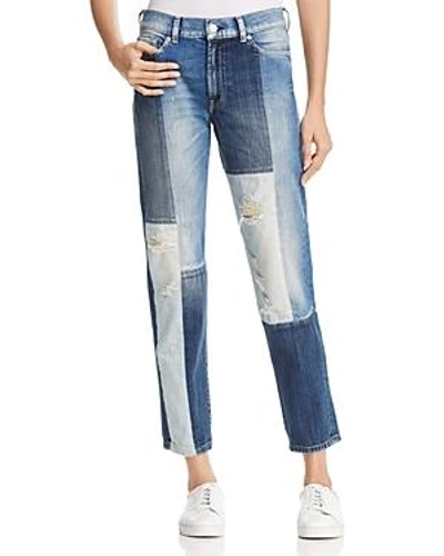 Shop 7 For All Mankind High-rise Straight-leg Jeans In Indigo Patches