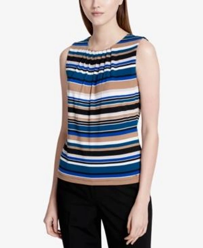 Shop Calvin Klein Striped Pleated Shell In Cypress Multi