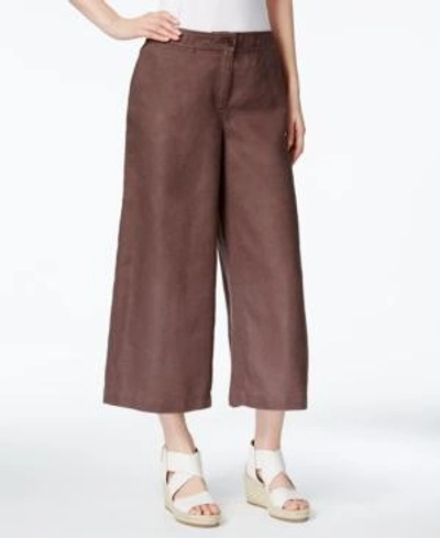 Shop Eileen Fisher Cropped Linen Pants In Cobblestone