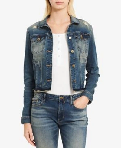 Shop Calvin Klein Jeans Est.1978 Ripped Denim Trucker Jacket In Tinted Dust