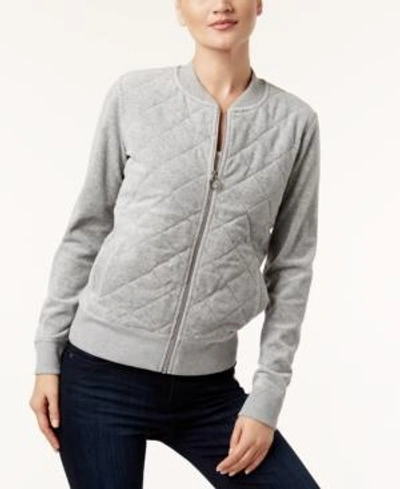 Shop Calvin Klein Velour Quilted Bomber Jacket, A Macy's Exclusive Style In Gray