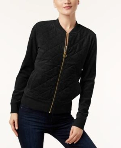 Shop Calvin Klein Velour Quilted Bomber Jacket, A Macy's Exclusive Style In Black