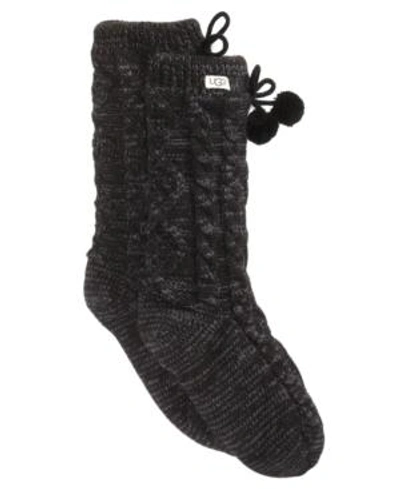 Shop Ugg Pom Pom Fleece Slipper Socks In Charcoal