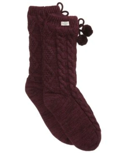 Shop Ugg Pom Pom Fleece Slipper Socks In Port