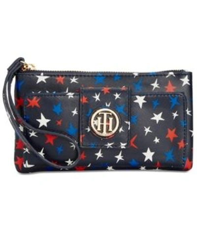 Shop Tommy Hilfiger Th Serif Signature Front-snap Wristlet In Navy/multi