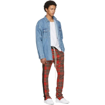 Shop Fear Of God Red Tartan Plaid Drawstring Trousers In Red Plaid