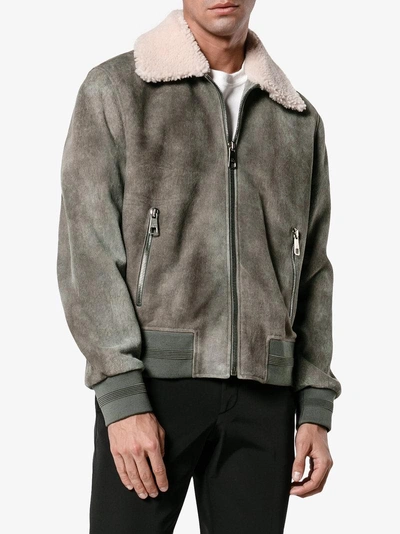 Neil Barrett Suede And Shearling Bomber Jacket In Grey | ModeSens