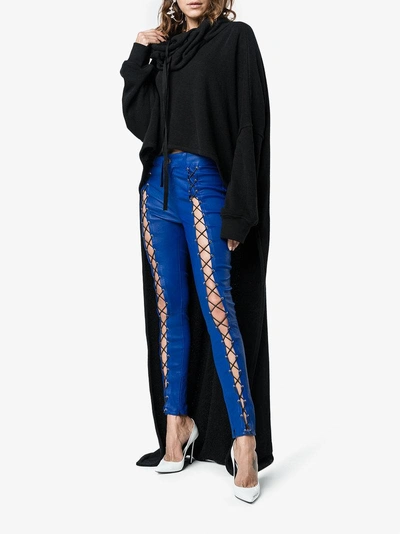 Shop Filles À Papa Skinny Lace-up Leather Trousers In Blue
