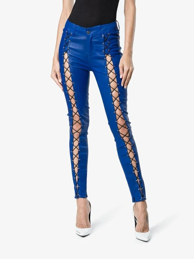 Shop Filles À Papa Skinny Lace-up Leather Trousers In Blue