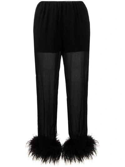 Prada Sheer Effect Trousers With Ostrich Feather Cuffed Ankles
