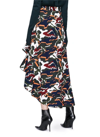 Shop Dion Lee 'artillery' Camouflage Print Asymmetric Ruffle Maxi Skirt