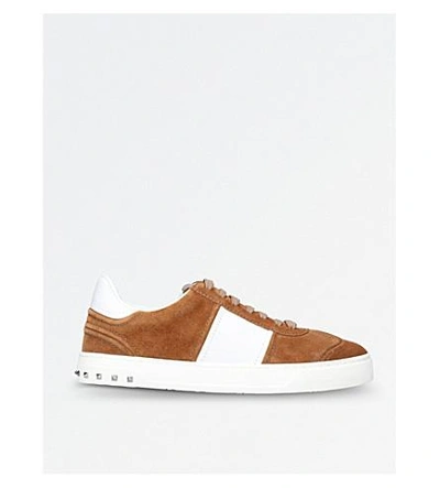 Shop Valentino Fly Crew Suede And Leather Sneakers In Beige